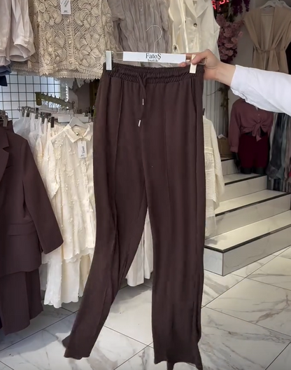 Hosszú ujjú, kerek nyakkivágású női pamut nadrág szett