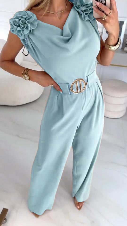 Női nyári ujjatlan overál 3D virágmintával és V-nyakkal