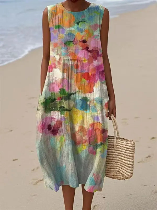 Női nyári ujjatlan ruha kerek nyakkivágással