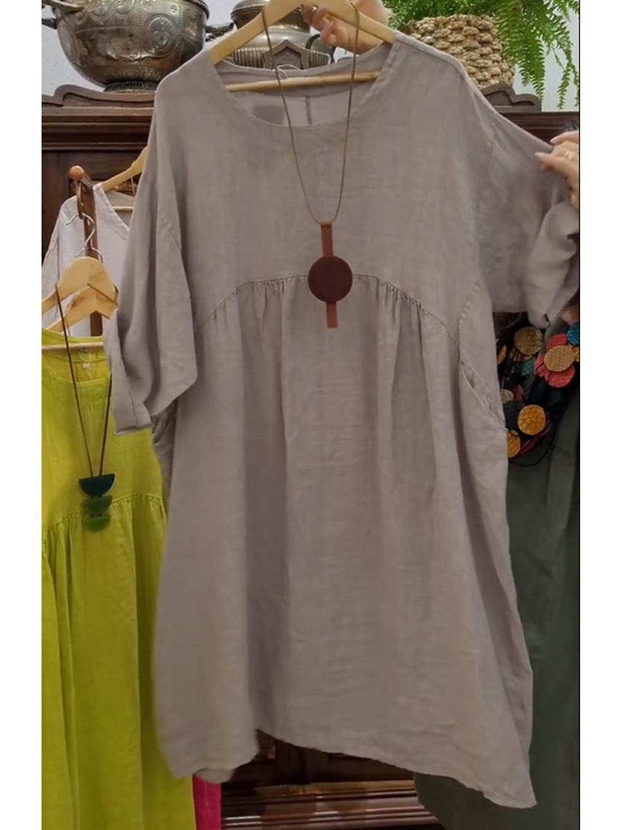 Női pamut és lenvászon zsebes ruha