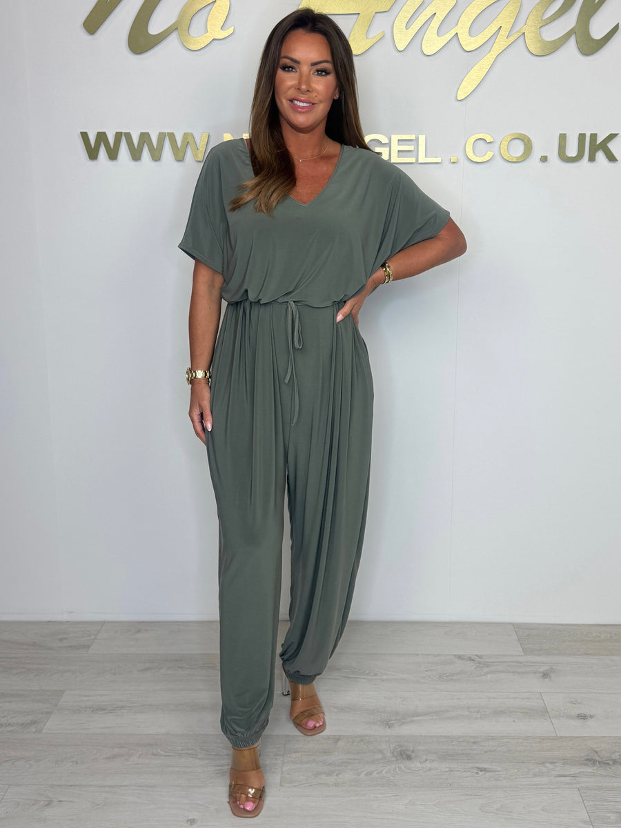 2025-ös pamut jumpsuit V-nyakkal és megkötővel