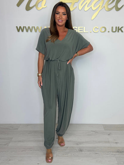 2025-ös pamut jumpsuit V-nyakkal és megkötővel