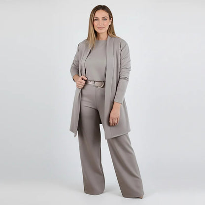 ⏳Specjalna oferta ograniczona czasowo⏰Elegancki 3-częściowy komplet zawierający długi kardigan, top i spodnie💞