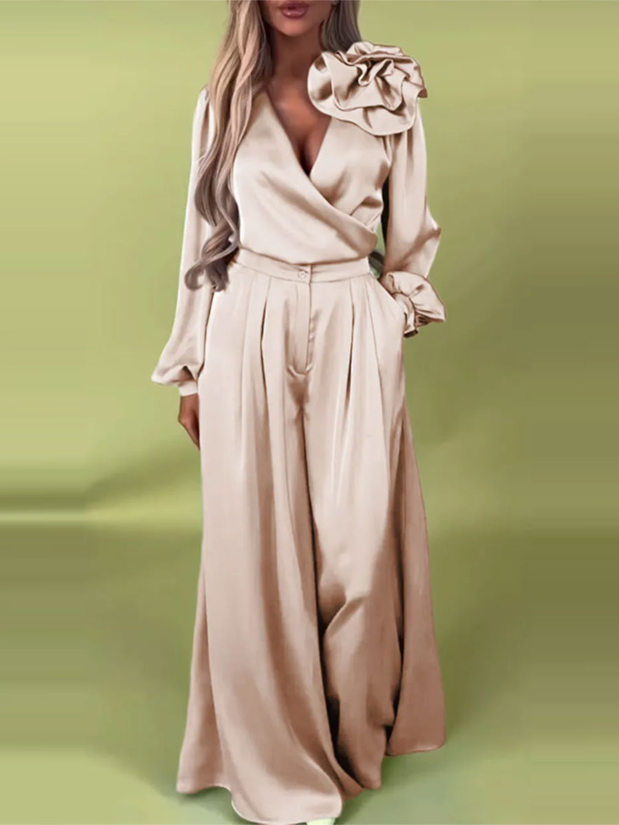 Luxus szett szatén inggel és bő nadrággal