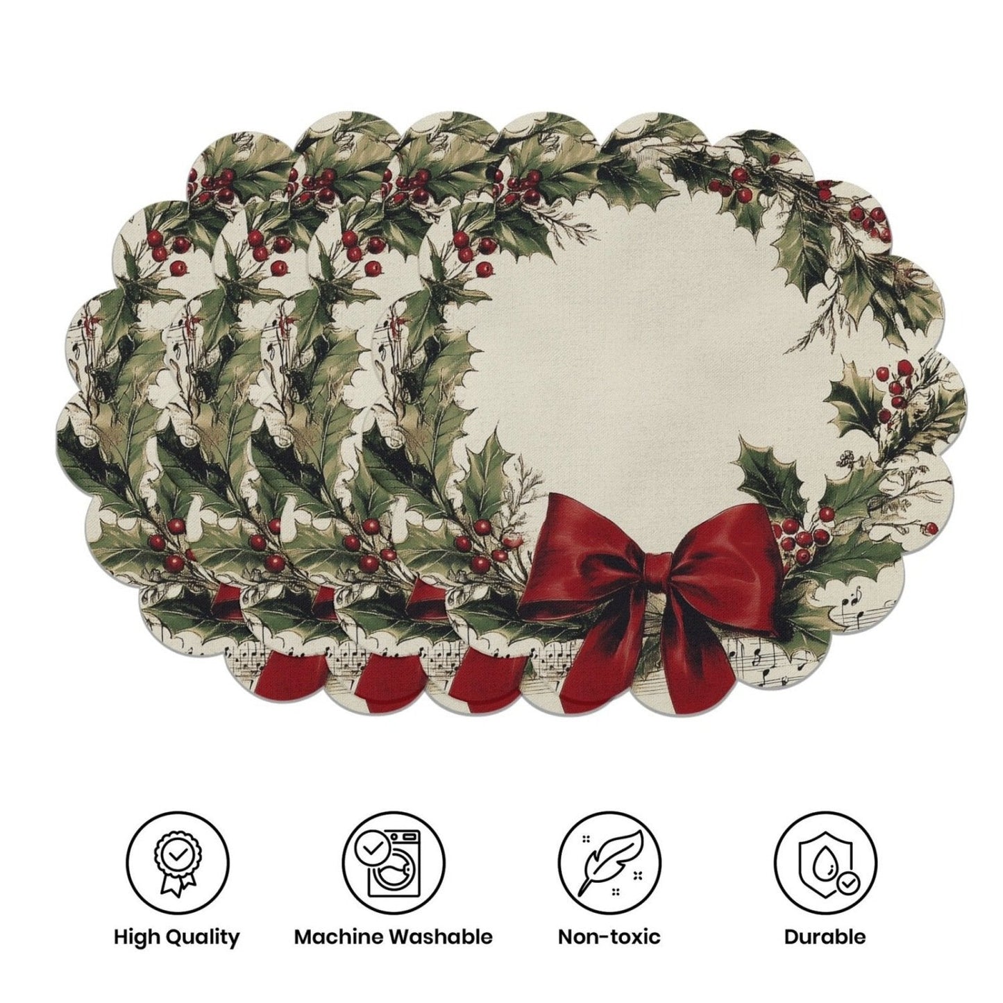10 szt. Zimowe podkładki w kształcie poinsecji i szyszek sosnowych, podkładki na stół z antypoślizgowej tkaniny