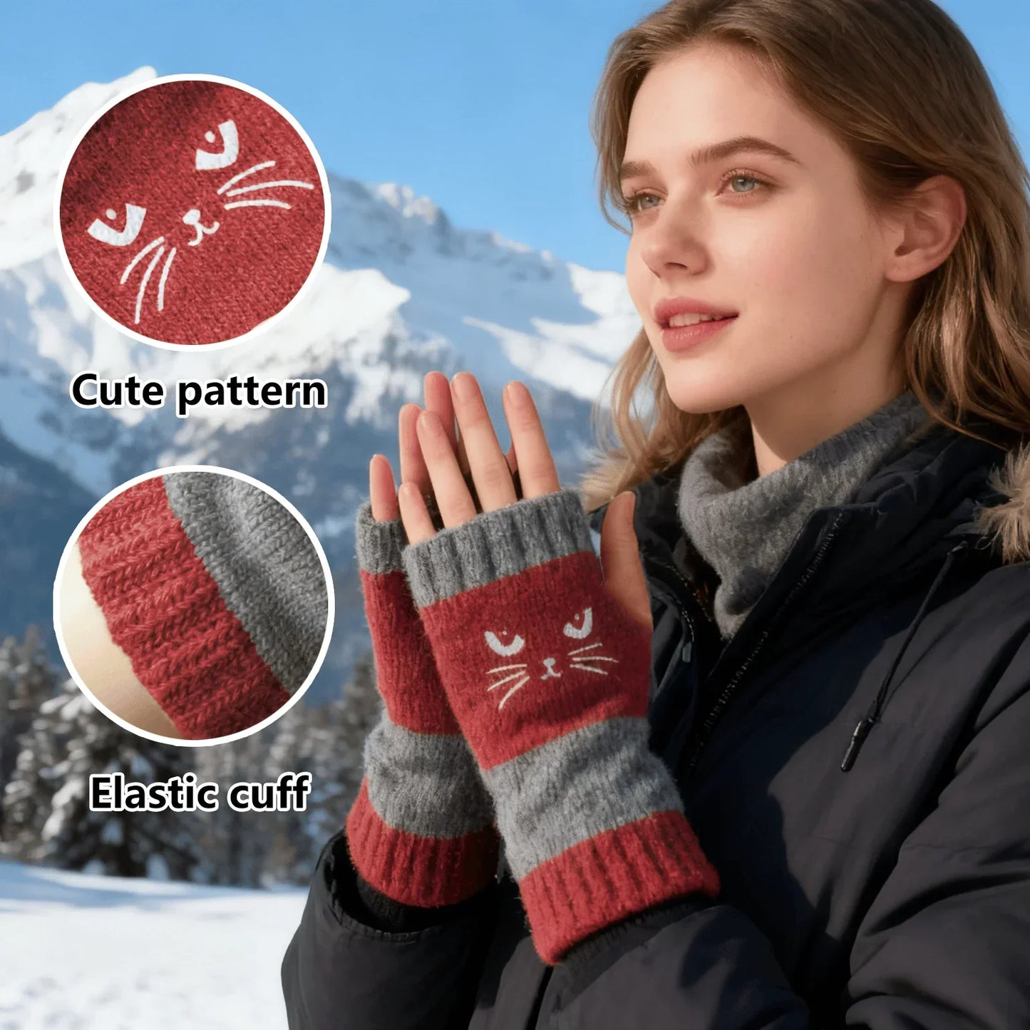 🐱 Cuki női kötött macskás kesztyű🧤🧶