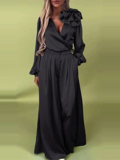 Luxus szett szatén inggel és bő nadrággal