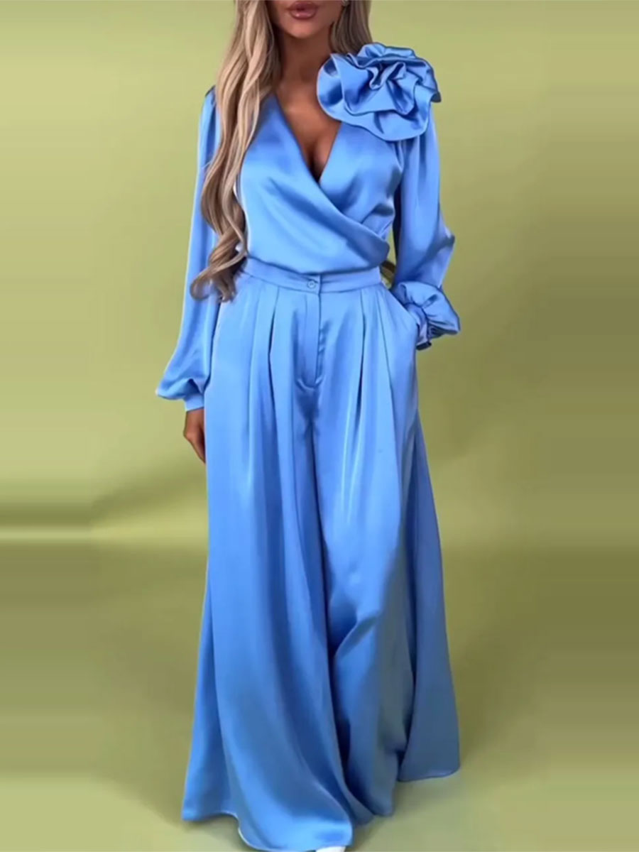 Luxus szett szatén inggel és bő nadrággal