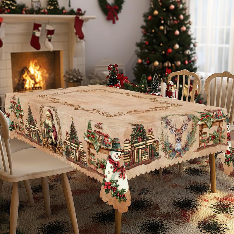 Prémium karácsonyi terítő – bájos Mikulás és rénszarvas motívum az örömteli családi pillanatokhoz