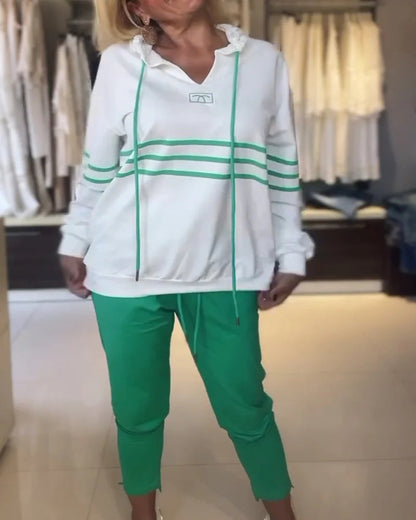 Csíkos mintás pulóver szett