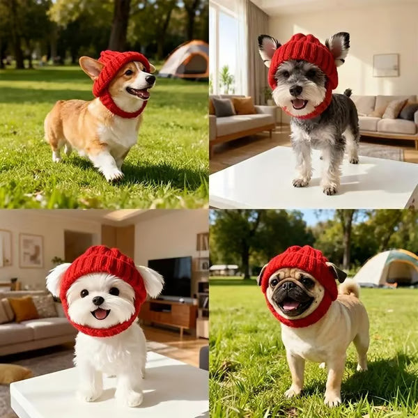 🐾Piros kutyasapka akrilfonalból - Meleg téli sapka
