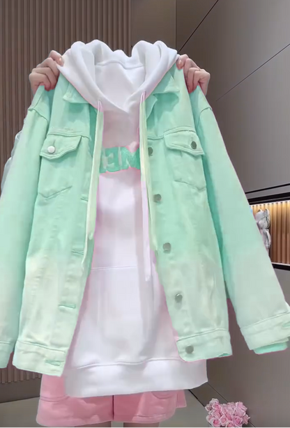 🎨Kényelmes női kapucnis Gradient farmerdzseki