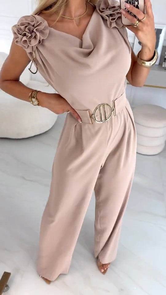 Női nyári ujjatlan overál 3D virágmintával és V-nyakkal