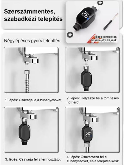 Intelligens vízálló zuhanyfej hőmérséklet-kijelzővel