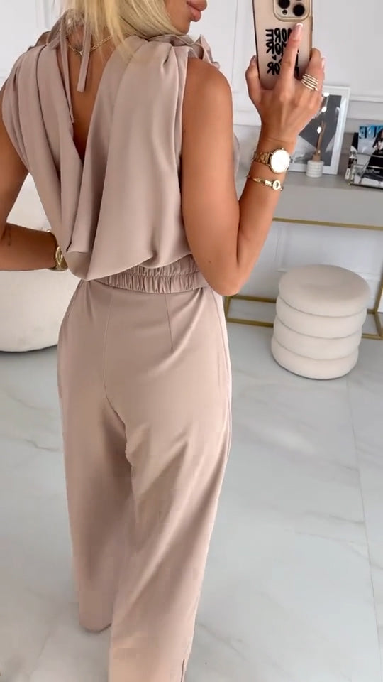 Női nyári ujjatlan overál 3D virágmintával és V-nyakkal