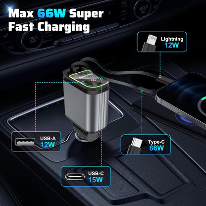 2025-ös új modell Starlight behúzható 4 az 1-ben autós gyors mobiltelefon-töltővel