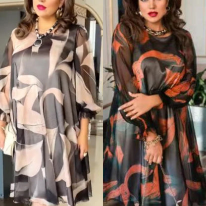 👗Folyó kerek nyakú ruha hosszú ujjakkal és nyomtatással