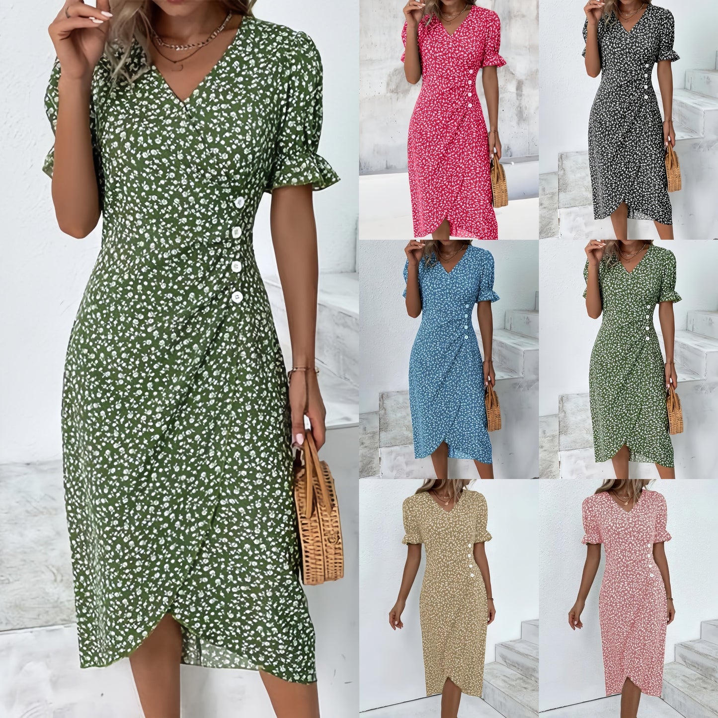 🌷Női alkalmi ruha, pakolás ruha, virágos ruha