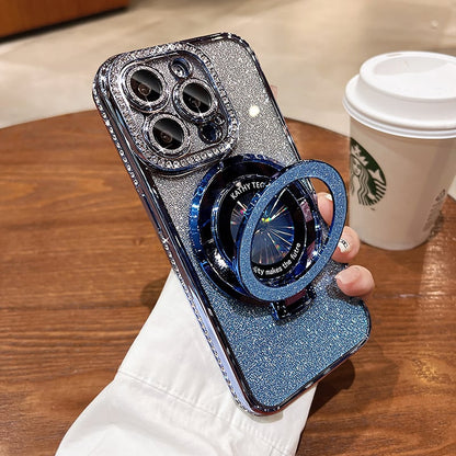 Mágneses iPhone tok csillámos strasszokkal és láthatatlan állvánnyal