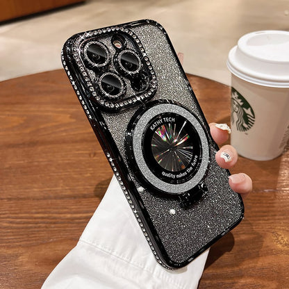 Mágneses iPhone tok csillámos strasszokkal és láthatatlan állvánnyal