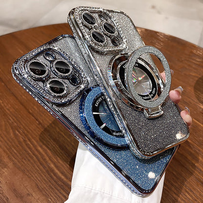 Mágneses iPhone tok csillámos strasszokkal és láthatatlan állvánnyal