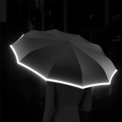 ☂️✨ Fényvisszaverő biztonsági csíkos esernyő! Fordított tágulás és összehúzódás fröccsenő víz nélkül, jó láthatóság homályos környezetben