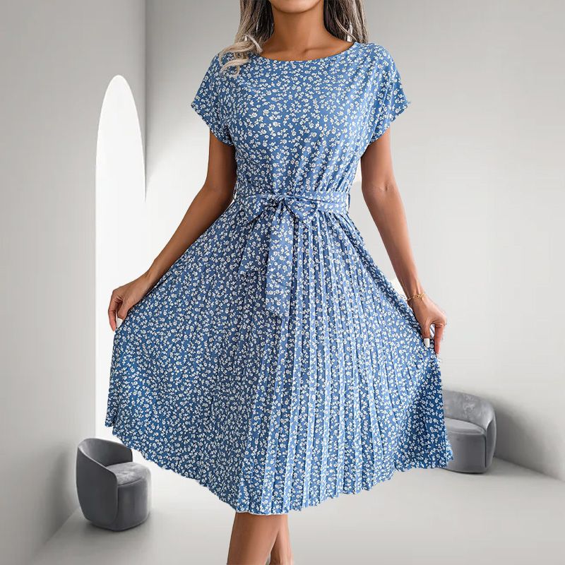 🎁2025-ös nyári kiárusítás🎁 Virágos, rövid ujjú, hajtogatott női ruha👗 (6 színben, zsebekkel)