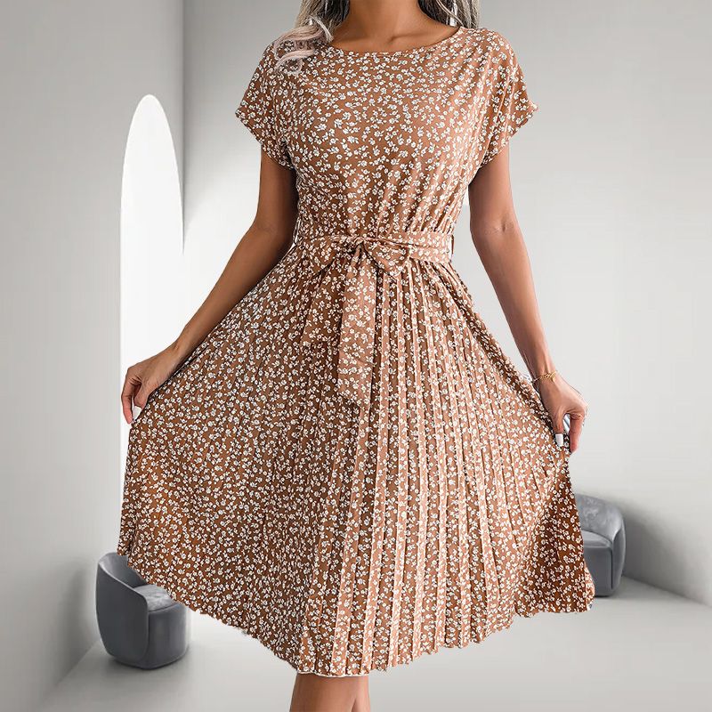 🎁2025-ös nyári kiárusítás🎁 Virágos, rövid ujjú, hajtogatott női ruha👗 (6 színben, zsebekkel)