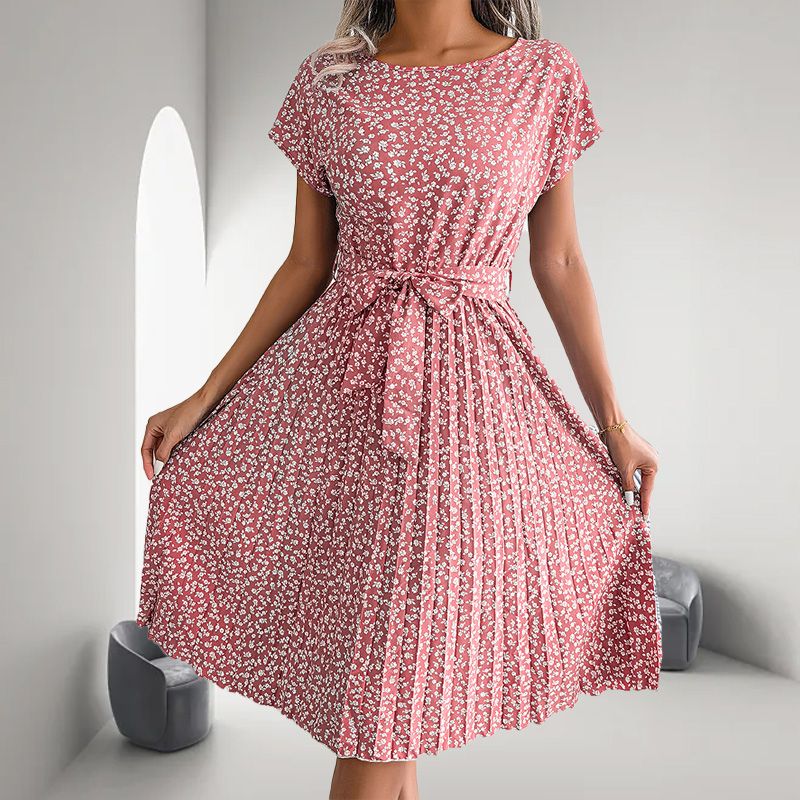 🎁2025-ös nyári kiárusítás🎁 Virágos, rövid ujjú, hajtogatott női ruha👗 (6 színben, zsebekkel)