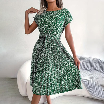 🎁2025-ös nyári kiárusítás🎁 Virágos, rövid ujjú, hajtogatott női ruha👗 (6 színben, zsebekkel)