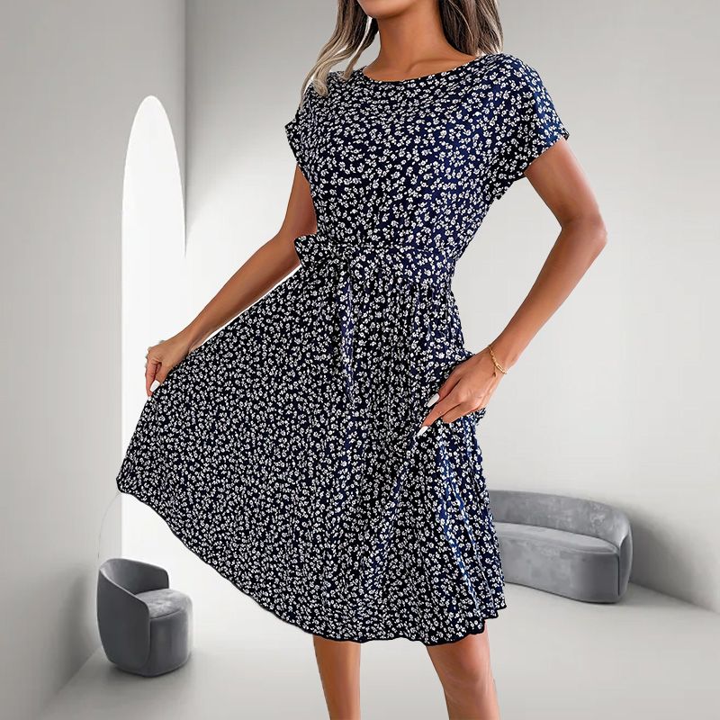 🎁2025-ös nyári kiárusítás🎁 Virágos, rövid ujjú, hajtogatott női ruha👗 (6 színben, zsebekkel)