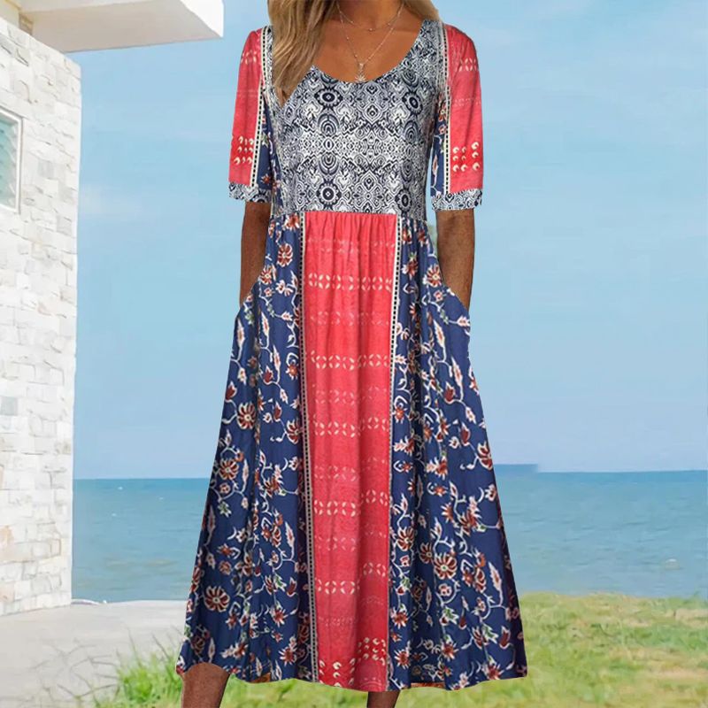 🌸 Elegáns női ruha bohó mintával