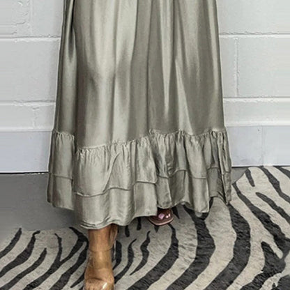 💖2024 Az új maxi ruha szatén fodrokkal