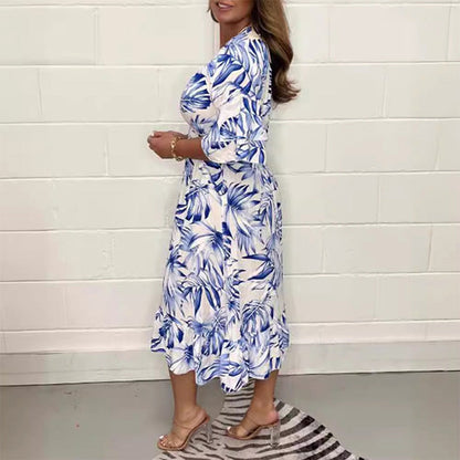 👗✨ Női Elegáns V-nyakú Ruhák Botanikai Mintázattal