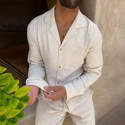 🌴Férfi minimalista pamutvászon kétrészes lezser szett