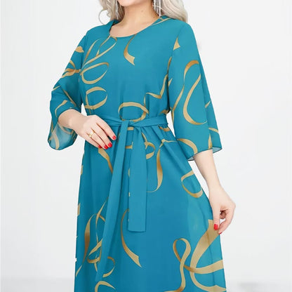 🌸Elegáns, bő midi ruha fodros ujjakkal