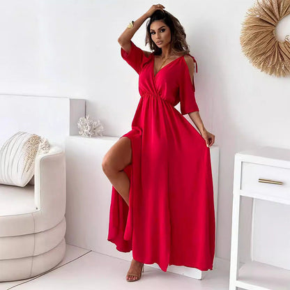 【💖Újdonságok 2025】👗Elegáns, szexi ruha nőknek hegyes nyakkivágással