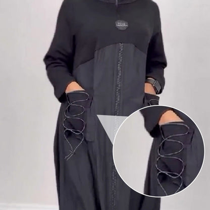 V-nyakú, húzózsinóros hosszú ujjú ruha👗