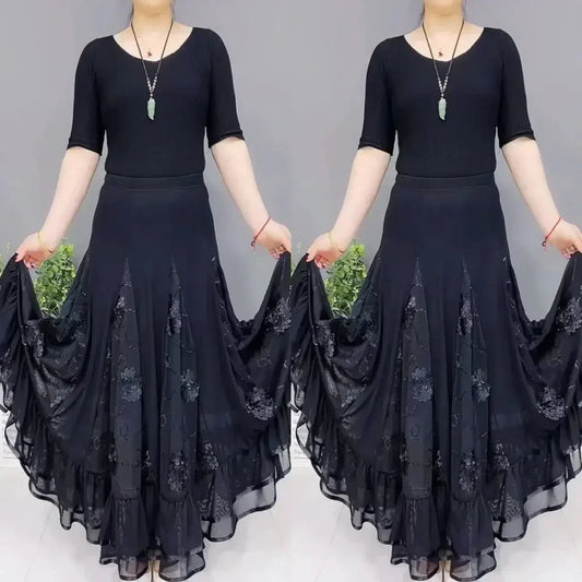 🌷🌹Új, magas derekú hímzett hosszú táncszoknya