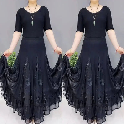 🌷🌹Új, magas derekú hímzett hosszú táncszoknya