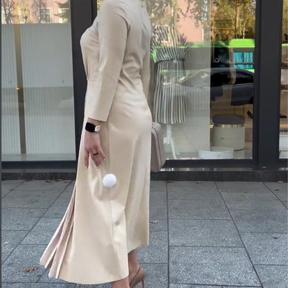 💖Hosszú ujjú ruha redős szegéllyel és kerek nyakkivágással