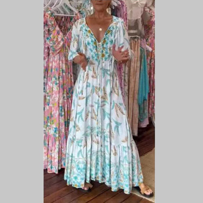 Divatos női V-nyakú maxiruha övvel