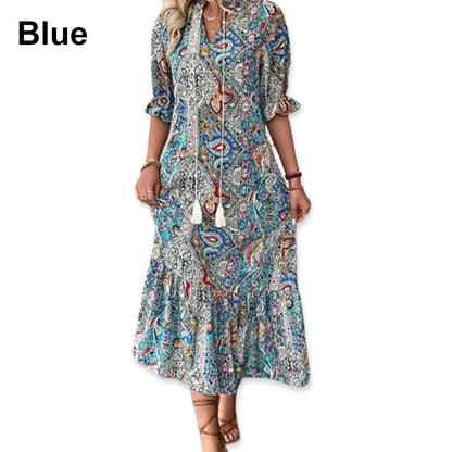 Női nyári virágos V nyakú ruha