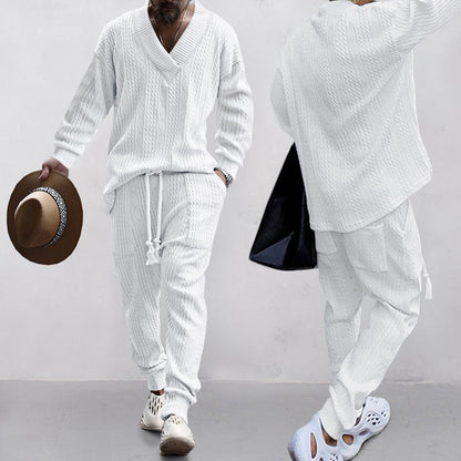 💥Korlátozott ideig 50% kedvezmény💥Férfi kétrészes V-nyakú pulóver és sportnadrág szett