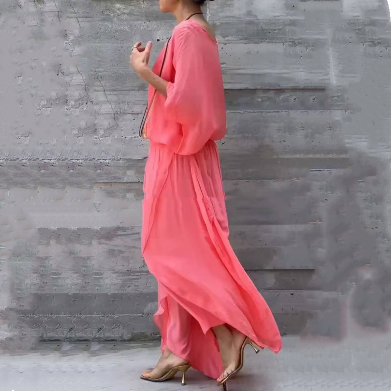 Bő felső és széles sifon nadrág, 2 részes szett