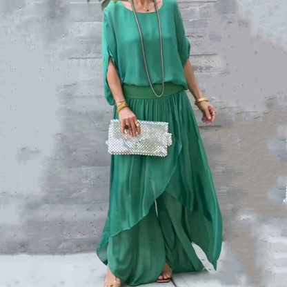 Bő felső és széles sifon nadrág, 2 részes szett