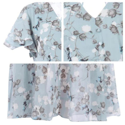 🌸 Könnyű, rövid ujjú, virágmintás maxiruha【M-3XL】