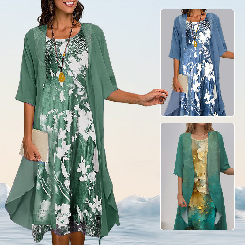 🔥👗Elegáns, kétrészes, virágmintás sifon ruhák