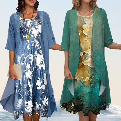 🔥👗Elegáns, kétrészes, virágmintás sifon ruhák