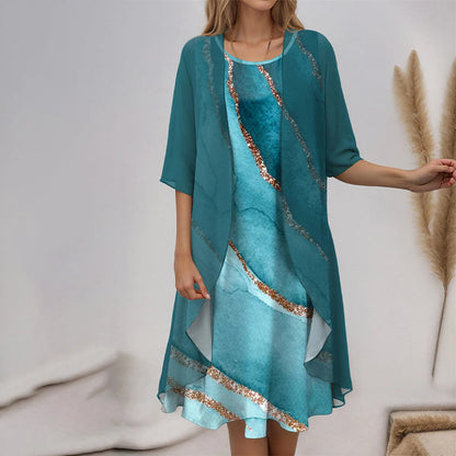 🔥👗Elegáns, kétrészes, virágmintás sifon ruhák